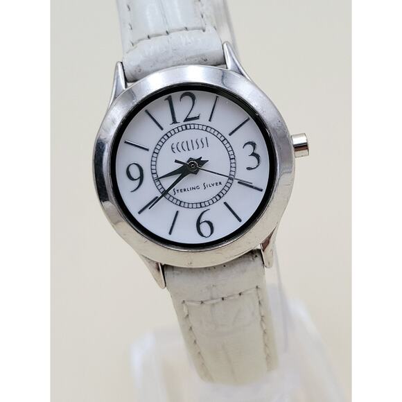 Ecclissi 23650 Women\'s Sterling Silver Quartz Wristwatch White Croc Leather